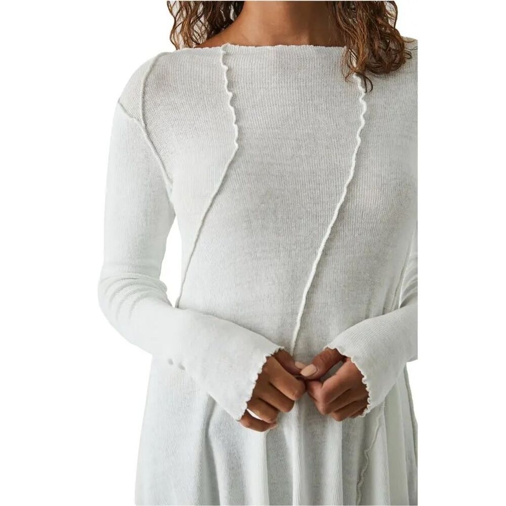 Free People Women's Full Swing Tunic Top White Asymmetric Long Sleeve Blouse, S - Picture 6 of 13